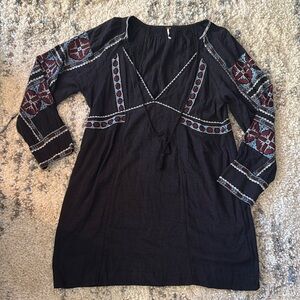 Free People Embroidered Black Dress